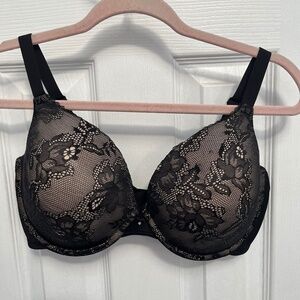 Maidenform Comfort Devotion underwire Black Lace Over Beige Bra 40D